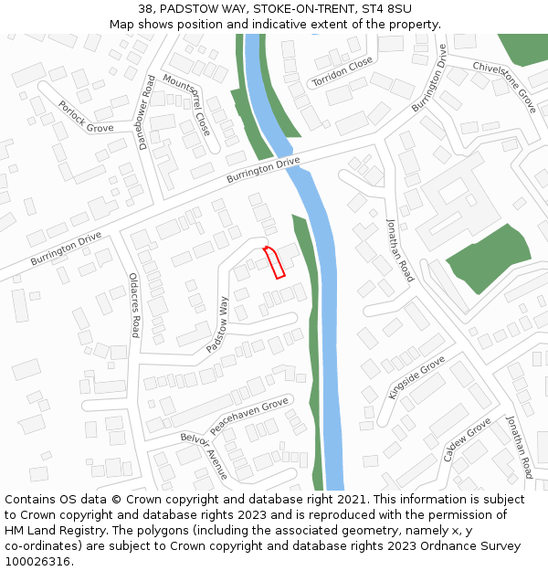 38, PADSTOW WAY, STOKE-ON-TRENT, ST4 8SU: Location map and indicative extent of plot