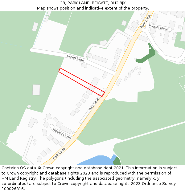 38, PARK LANE, REIGATE, RH2 8JX: Location map and indicative extent of plot