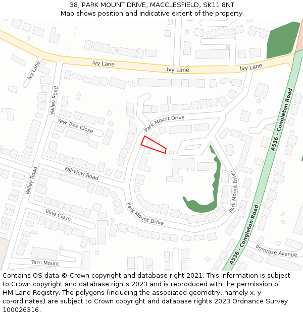 38, PARK MOUNT DRIVE, MACCLESFIELD, SK11 8NT: Location map and indicative extent of plot