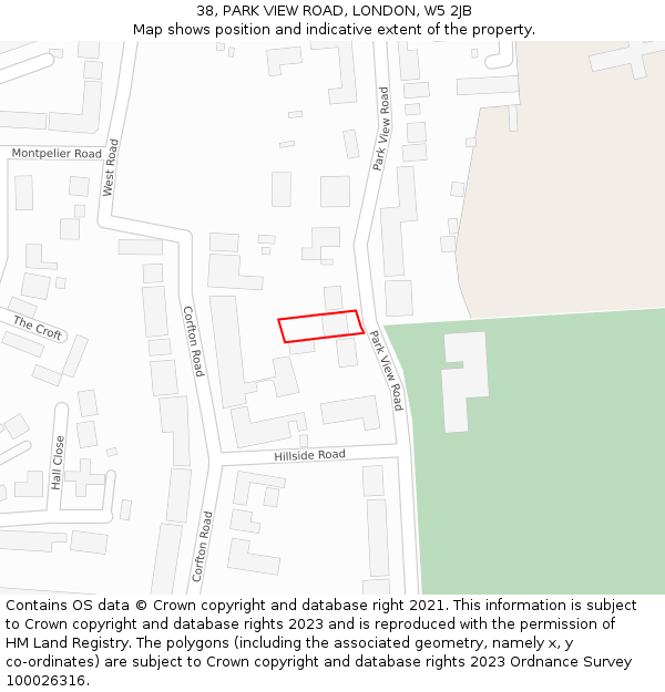 38, PARK VIEW ROAD, LONDON, W5 2JB: Location map and indicative extent of plot
