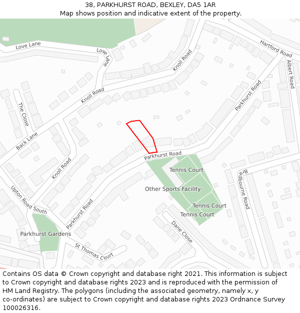 38, PARKHURST ROAD, BEXLEY, DA5 1AR: Location map and indicative extent of plot