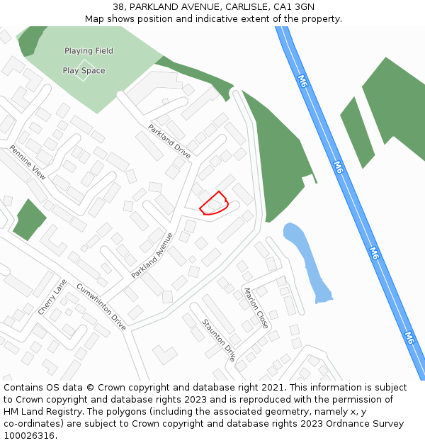 38, PARKLAND AVENUE, CARLISLE, CA1 3GN: Location map and indicative extent of plot