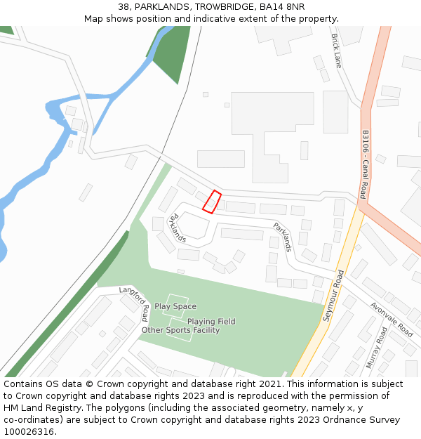 38, PARKLANDS, TROWBRIDGE, BA14 8NR: Location map and indicative extent of plot