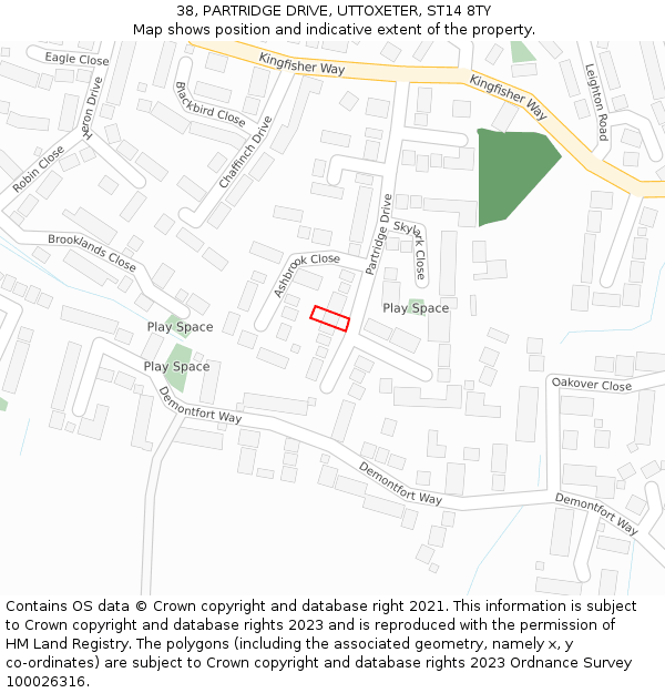 38, PARTRIDGE DRIVE, UTTOXETER, ST14 8TY: Location map and indicative extent of plot