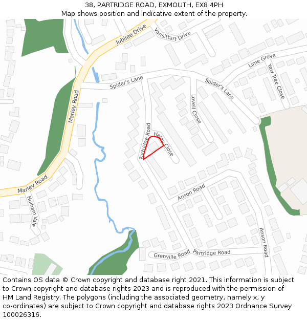 38, PARTRIDGE ROAD, EXMOUTH, EX8 4PH: Location map and indicative extent of plot