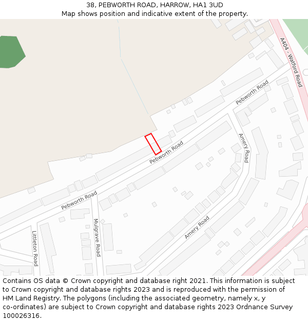 38, PEBWORTH ROAD, HARROW, HA1 3UD: Location map and indicative extent of plot