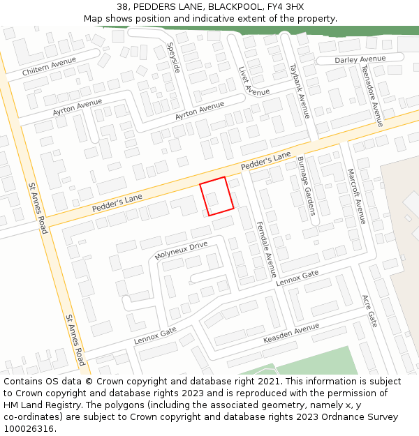38, PEDDERS LANE, BLACKPOOL, FY4 3HX: Location map and indicative extent of plot