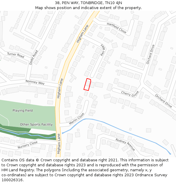 38, PEN WAY, TONBRIDGE, TN10 4JN: Location map and indicative extent of plot