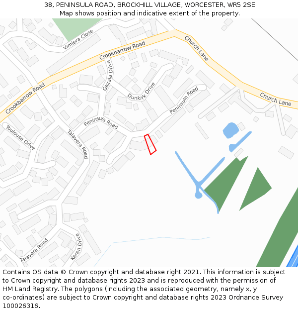 38, PENINSULA ROAD, BROCKHILL VILLAGE, WORCESTER, WR5 2SE: Location map and indicative extent of plot