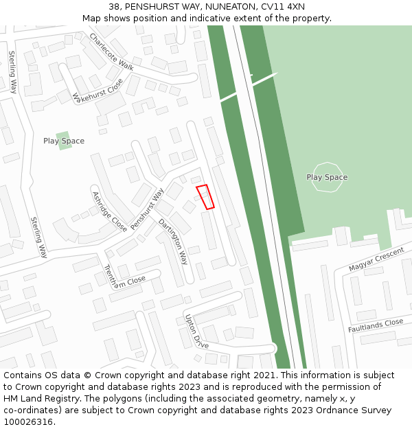 38, PENSHURST WAY, NUNEATON, CV11 4XN: Location map and indicative extent of plot