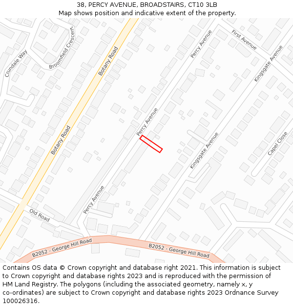 38, PERCY AVENUE, BROADSTAIRS, CT10 3LB: Location map and indicative extent of plot