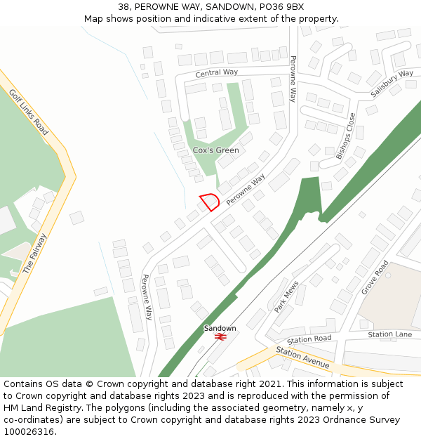 38, PEROWNE WAY, SANDOWN, PO36 9BX: Location map and indicative extent of plot