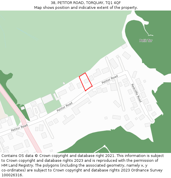 38, PETITOR ROAD, TORQUAY, TQ1 4QF: Location map and indicative extent of plot