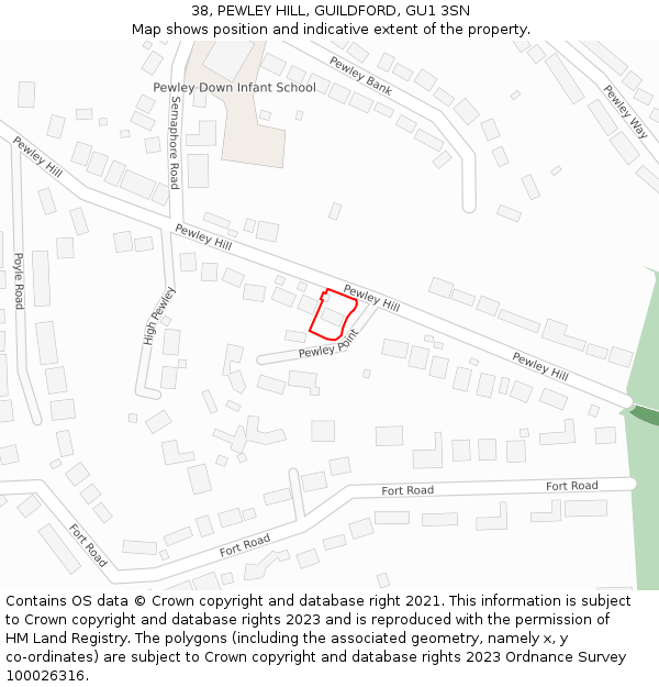 38, PEWLEY HILL, GUILDFORD, GU1 3SN: Location map and indicative extent of plot