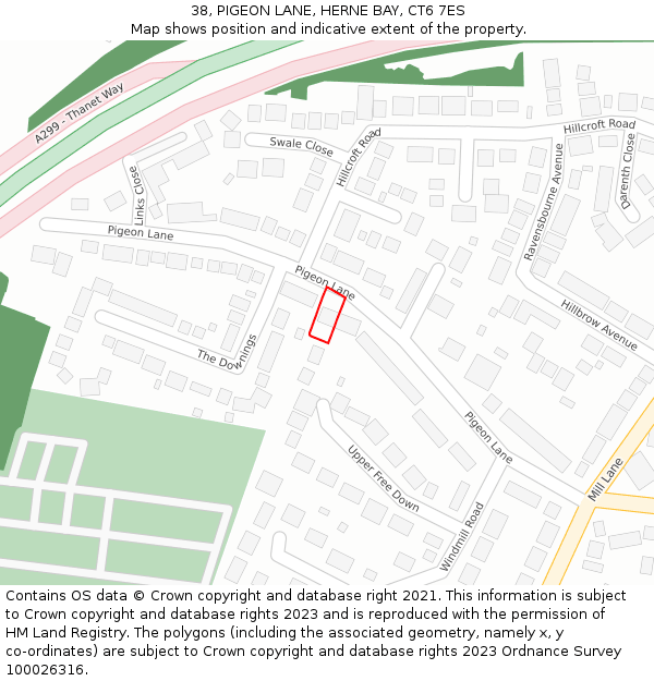 38, PIGEON LANE, HERNE BAY, CT6 7ES: Location map and indicative extent of plot