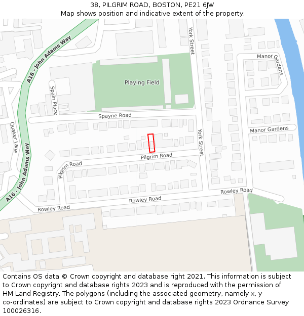 38, PILGRIM ROAD, BOSTON, PE21 6JW: Location map and indicative extent of plot