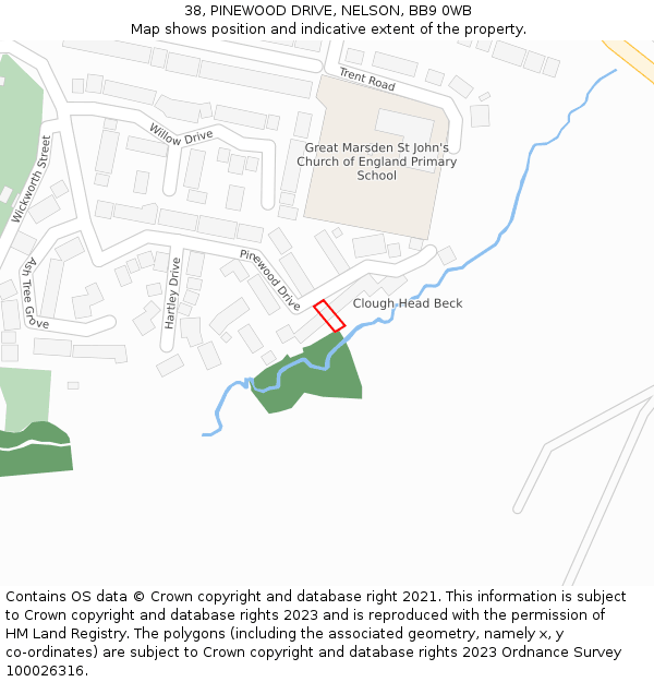 38, PINEWOOD DRIVE, NELSON, BB9 0WB: Location map and indicative extent of plot