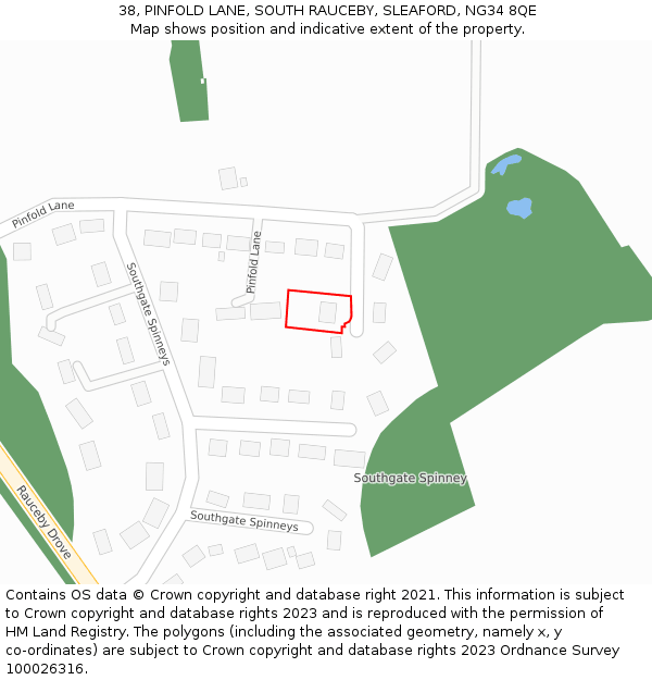 38, PINFOLD LANE, SOUTH RAUCEBY, SLEAFORD, NG34 8QE: Location map and indicative extent of plot