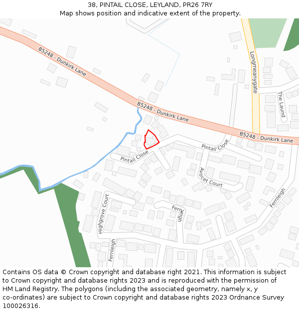 38, PINTAIL CLOSE, LEYLAND, PR26 7RY: Location map and indicative extent of plot