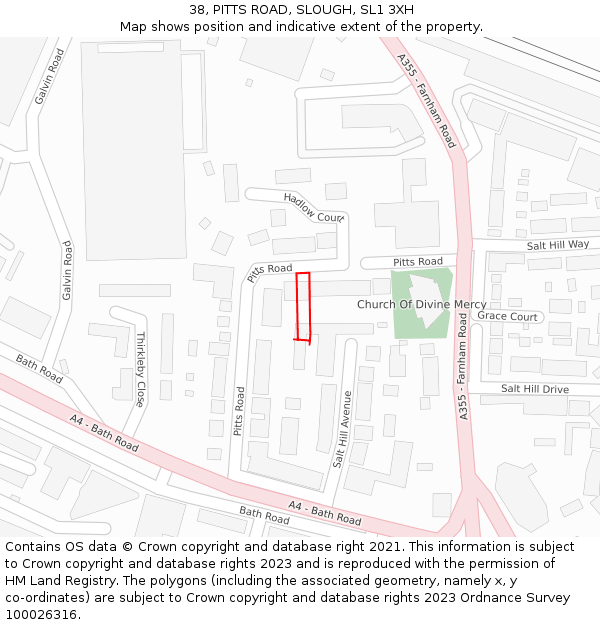 38, PITTS ROAD, SLOUGH, SL1 3XH: Location map and indicative extent of plot