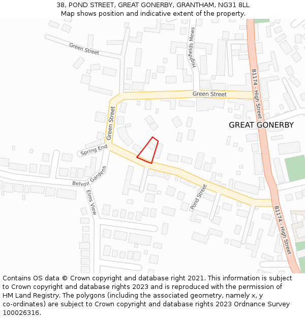38, POND STREET, GREAT GONERBY, GRANTHAM, NG31 8LL: Location map and indicative extent of plot