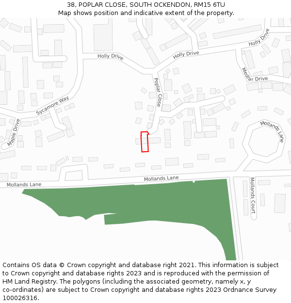 38, POPLAR CLOSE, SOUTH OCKENDON, RM15 6TU: Location map and indicative extent of plot