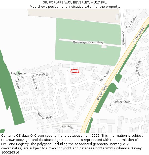 38, POPLARS WAY, BEVERLEY, HU17 8PL: Location map and indicative extent of plot