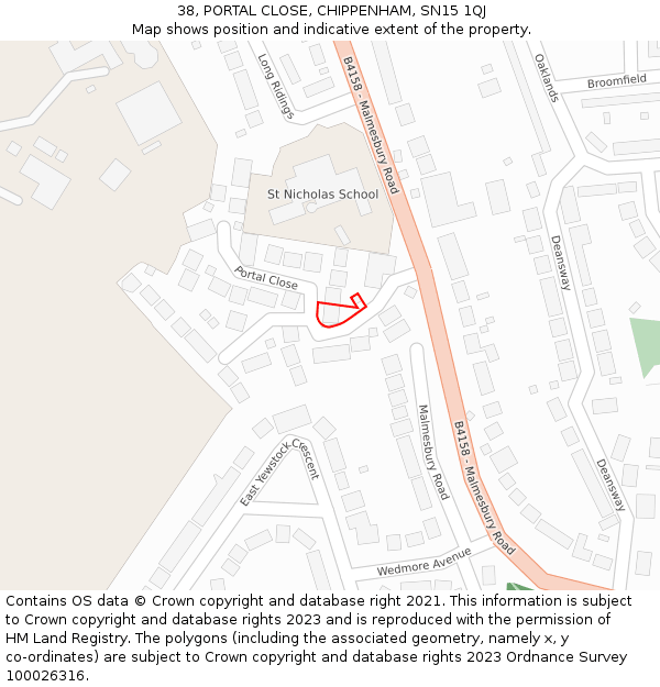 38, PORTAL CLOSE, CHIPPENHAM, SN15 1QJ: Location map and indicative extent of plot