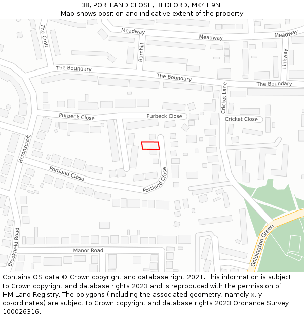 38, PORTLAND CLOSE, BEDFORD, MK41 9NF: Location map and indicative extent of plot