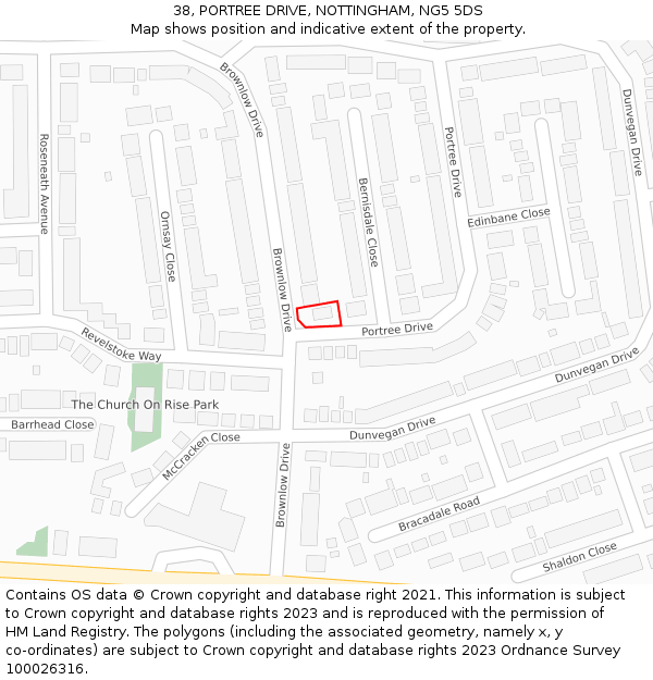 38, PORTREE DRIVE, NOTTINGHAM, NG5 5DS: Location map and indicative extent of plot