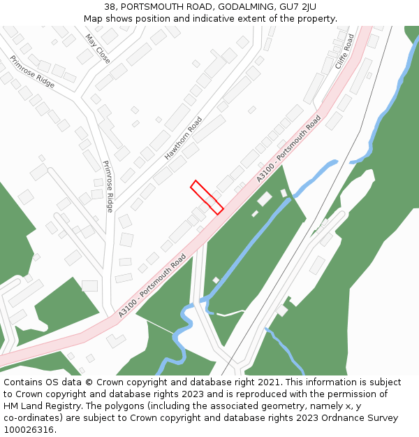 38, PORTSMOUTH ROAD, GODALMING, GU7 2JU: Location map and indicative extent of plot