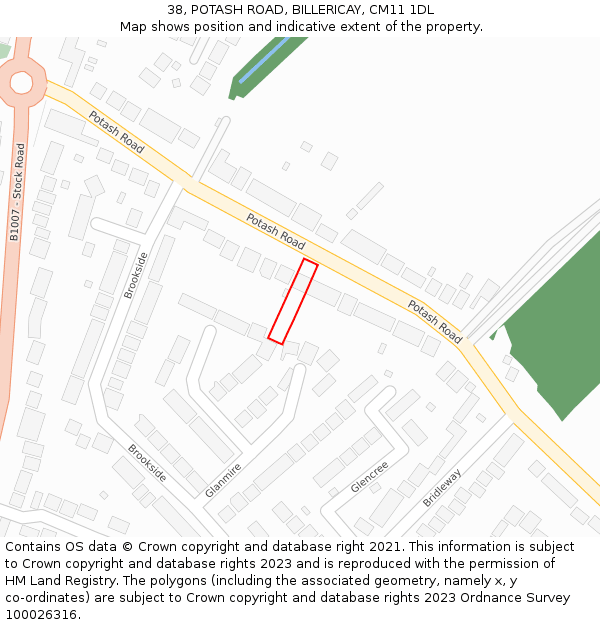38, POTASH ROAD, BILLERICAY, CM11 1DL: Location map and indicative extent of plot