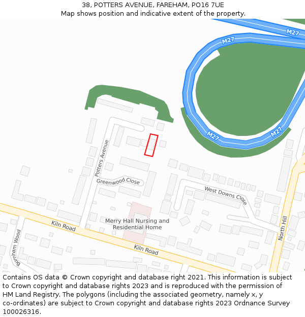 38, POTTERS AVENUE, FAREHAM, PO16 7UE: Location map and indicative extent of plot