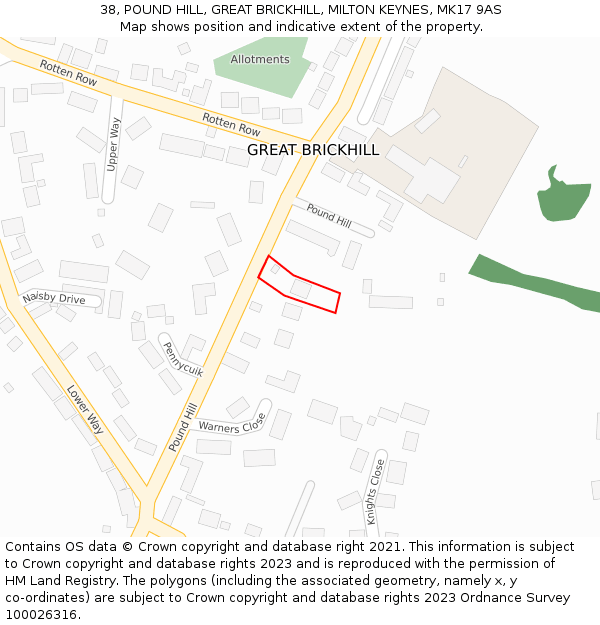 38, POUND HILL, GREAT BRICKHILL, MILTON KEYNES, MK17 9AS: Location map and indicative extent of plot