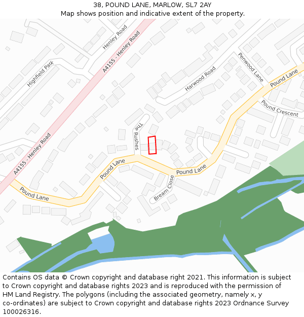 38, POUND LANE, MARLOW, SL7 2AY: Location map and indicative extent of plot