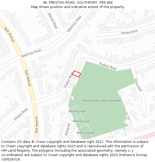 38, PRESTON ROAD, SOUTHPORT, PR9 9EE: Location map and indicative extent of plot