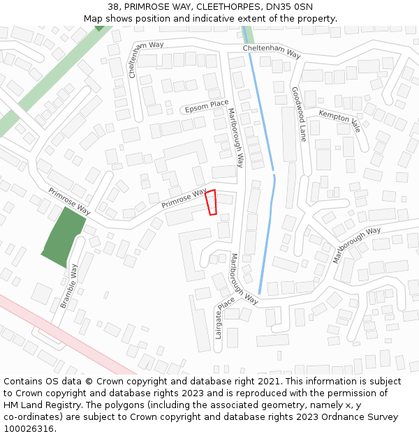 38, PRIMROSE WAY, CLEETHORPES, DN35 0SN: Location map and indicative extent of plot