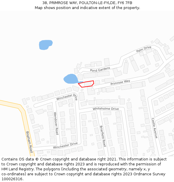 38, PRIMROSE WAY, POULTON-LE-FYLDE, FY6 7FB: Location map and indicative extent of plot