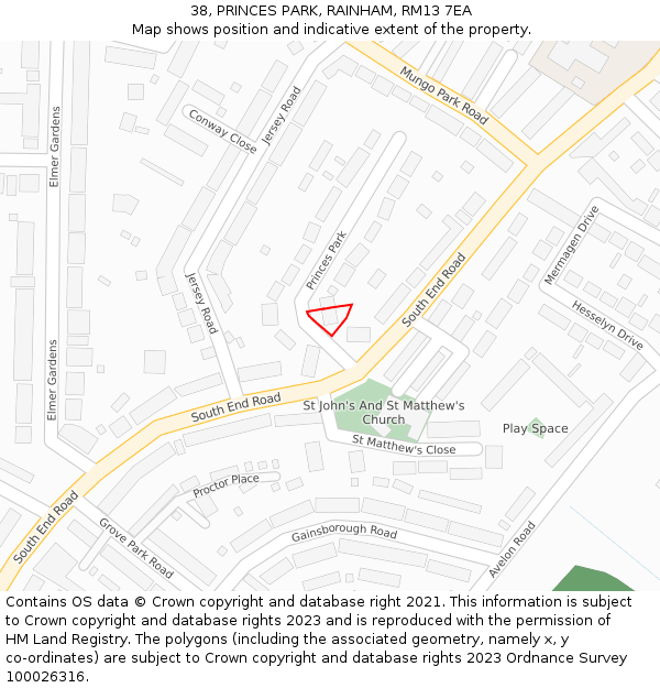 38, PRINCES PARK, RAINHAM, RM13 7EA: Location map and indicative extent of plot