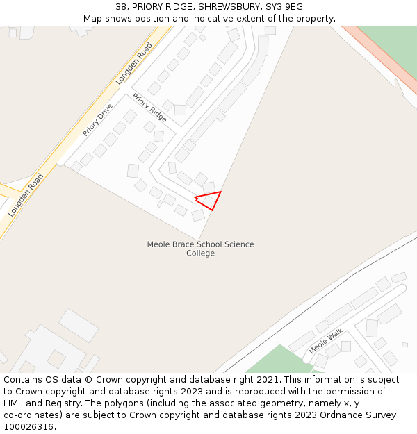 38, PRIORY RIDGE, SHREWSBURY, SY3 9EG: Location map and indicative extent of plot