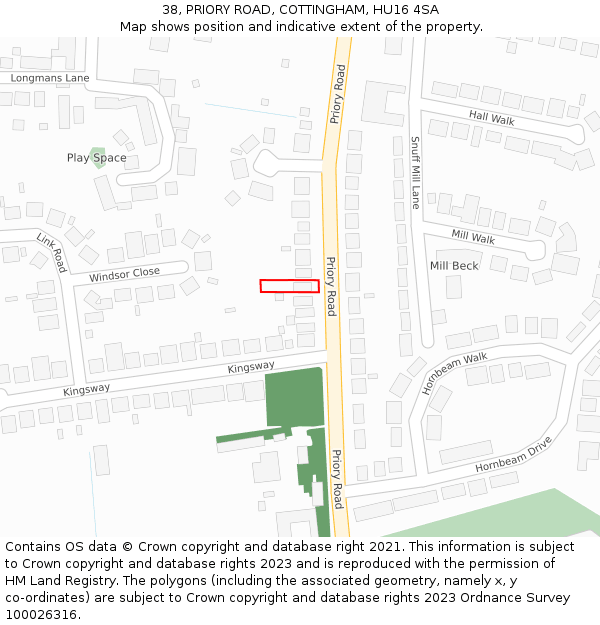 38, PRIORY ROAD, COTTINGHAM, HU16 4SA: Location map and indicative extent of plot