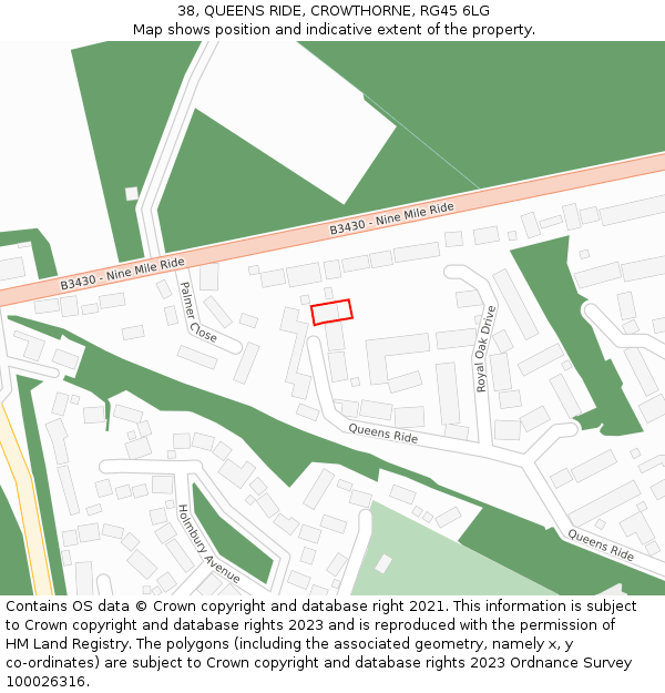 38, QUEENS RIDE, CROWTHORNE, RG45 6LG: Location map and indicative extent of plot