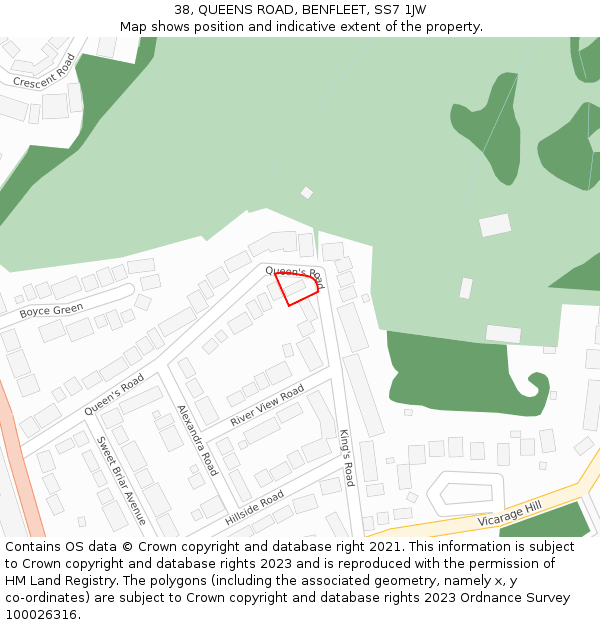 38, QUEENS ROAD, BENFLEET, SS7 1JW: Location map and indicative extent of plot