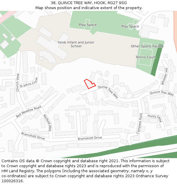 38, QUINCE TREE WAY, HOOK, RG27 9SG: Location map and indicative extent of plot