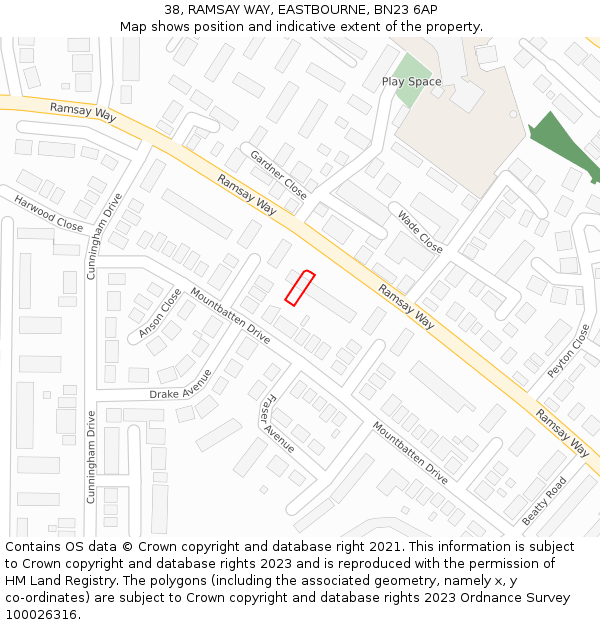 38, RAMSAY WAY, EASTBOURNE, BN23 6AP: Location map and indicative extent of plot