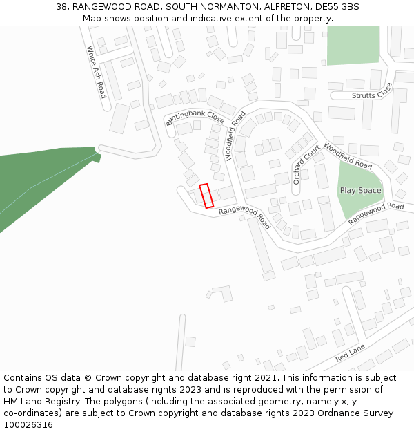 38, RANGEWOOD ROAD, SOUTH NORMANTON, ALFRETON, DE55 3BS: Location map and indicative extent of plot