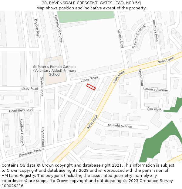 38, RAVENSDALE CRESCENT, GATESHEAD, NE9 5YJ: Location map and indicative extent of plot