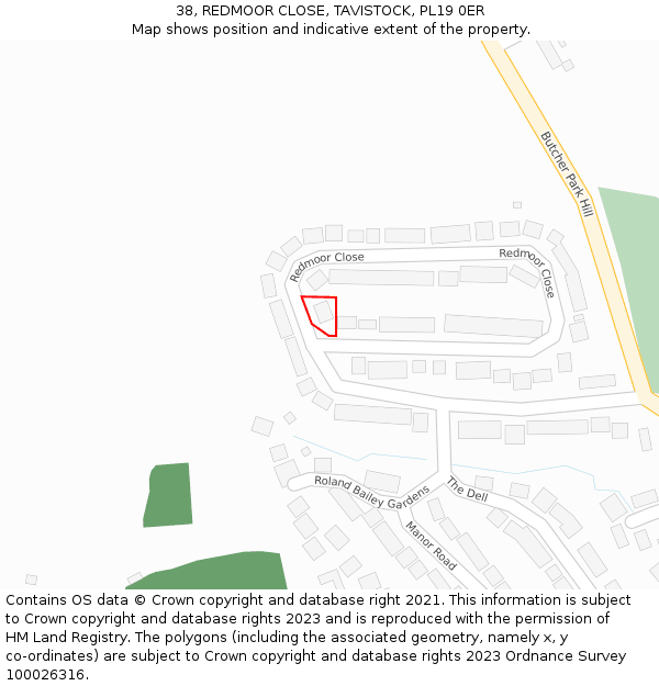 38, REDMOOR CLOSE, TAVISTOCK, PL19 0ER: Location map and indicative extent of plot