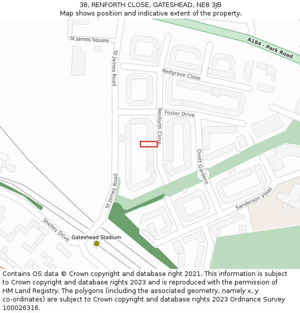 38, RENFORTH CLOSE, GATESHEAD, NE8 3JB: Location map and indicative extent of plot