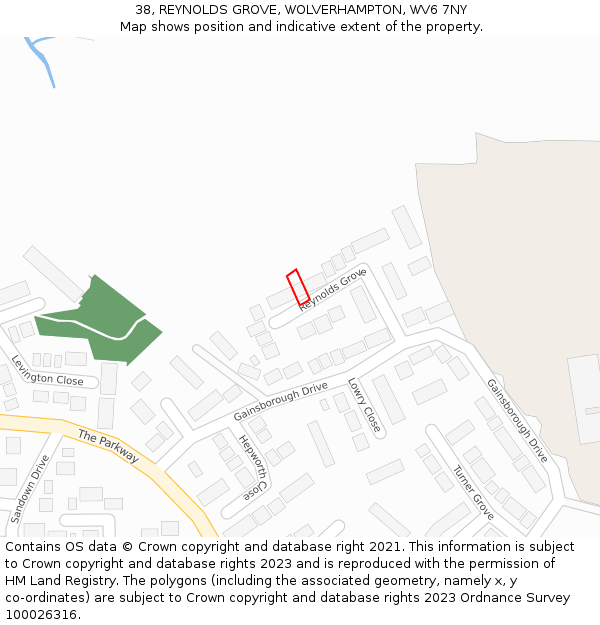 38, REYNOLDS GROVE, WOLVERHAMPTON, WV6 7NY: Location map and indicative extent of plot